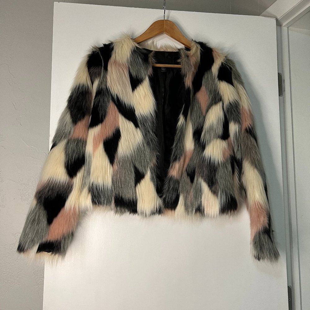 Faux Fur Coat - Cynthia Rowley Pink/Gray/Black